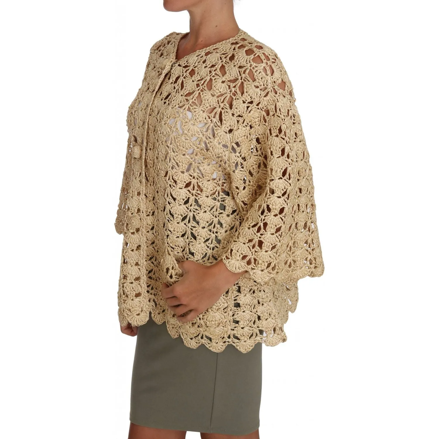 Dolce & Gabbana Chic Beige Crochet Raffia Cardigan