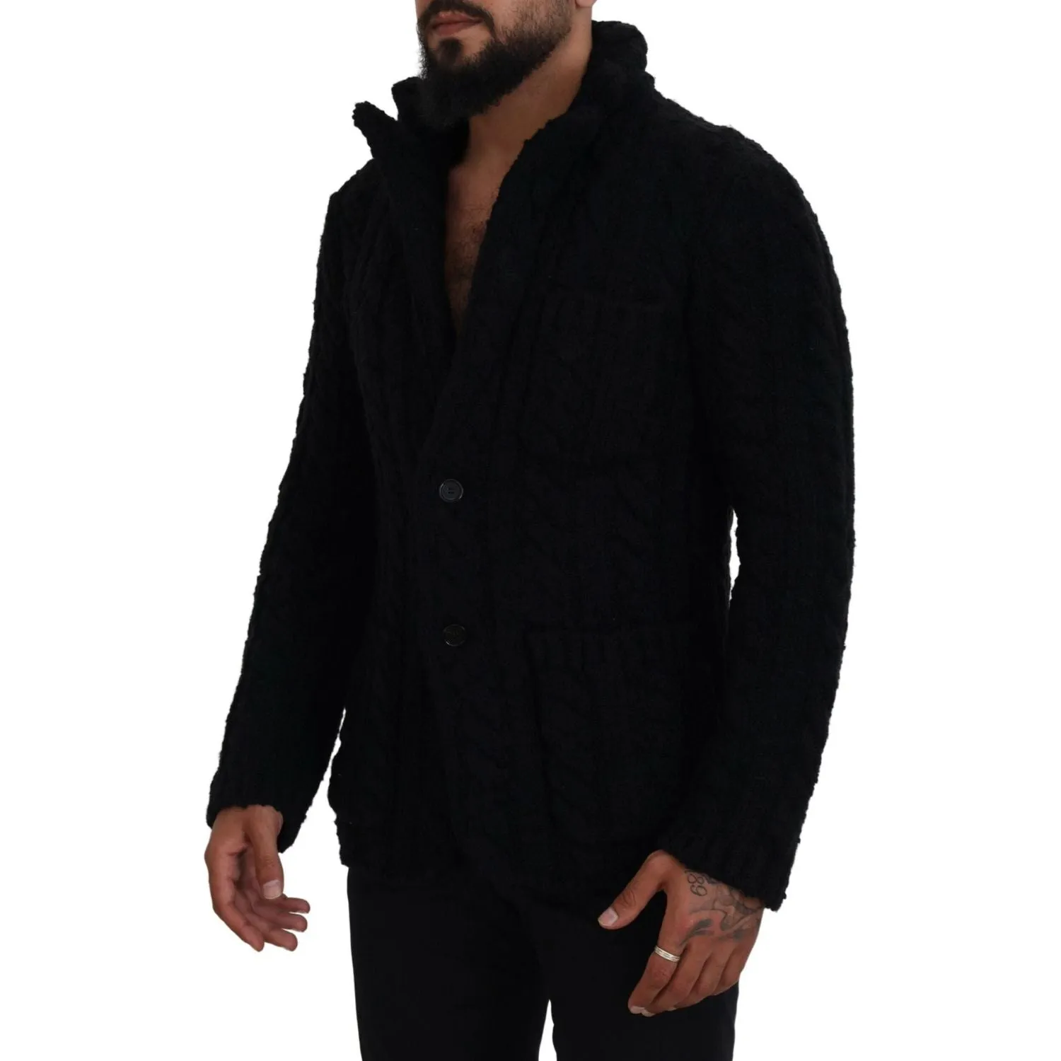 Dolce & Gabbana Elegant Black Wool-Cashmere Blend Cardigan