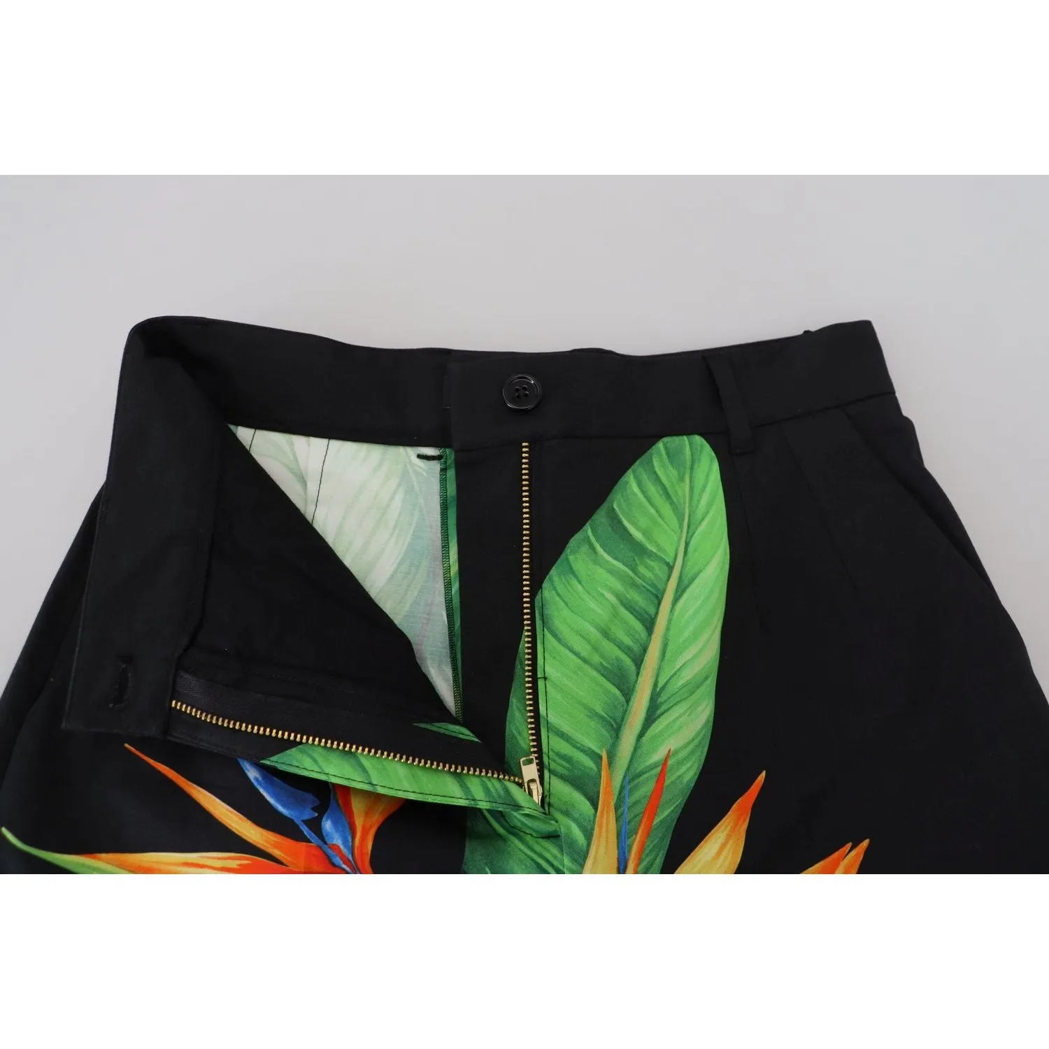 Dolce & Gabbana High Waist Hot Pants Shorts in Black Leaves Print