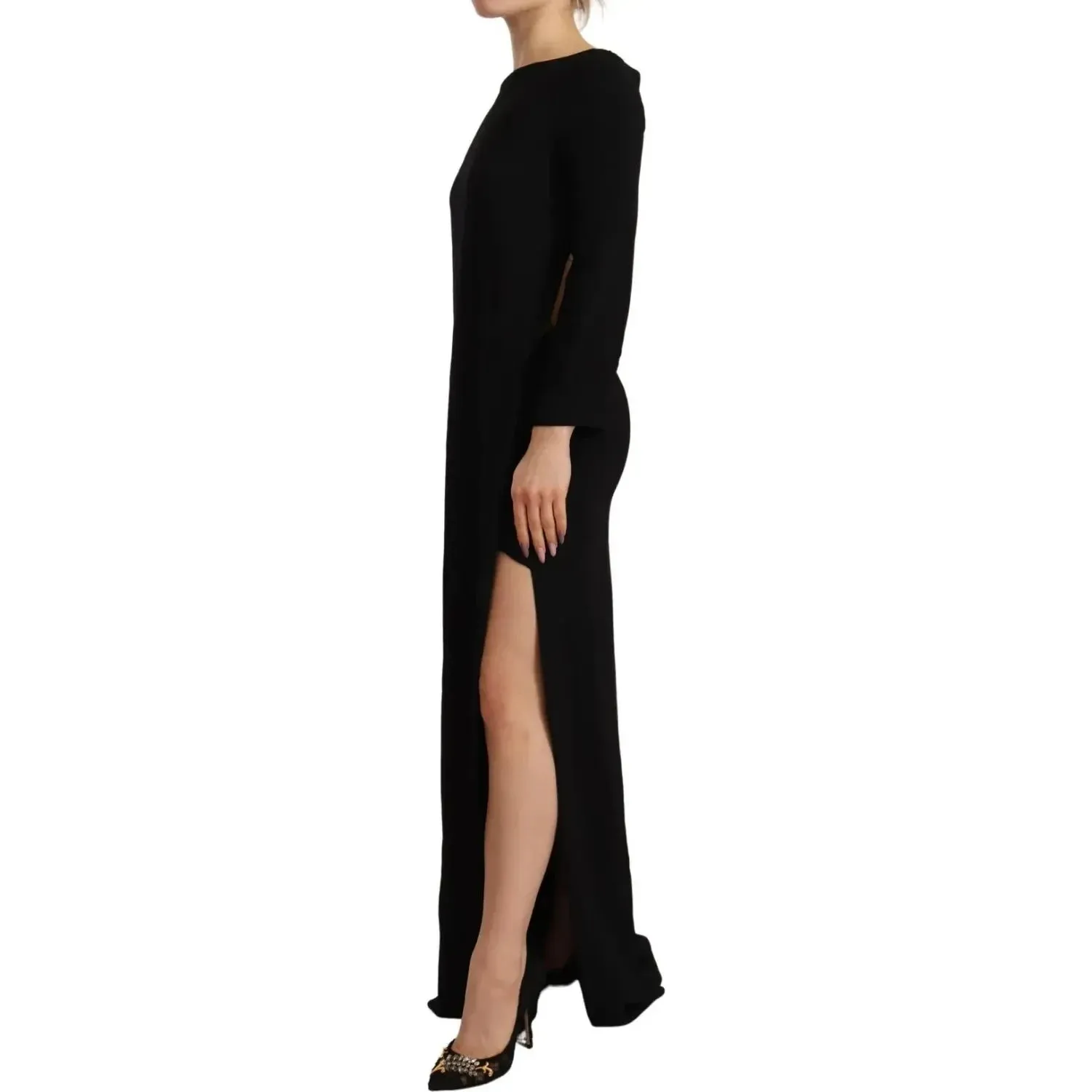 Dsquared² Black Long Sleeves Side Slit Floor Length Dress