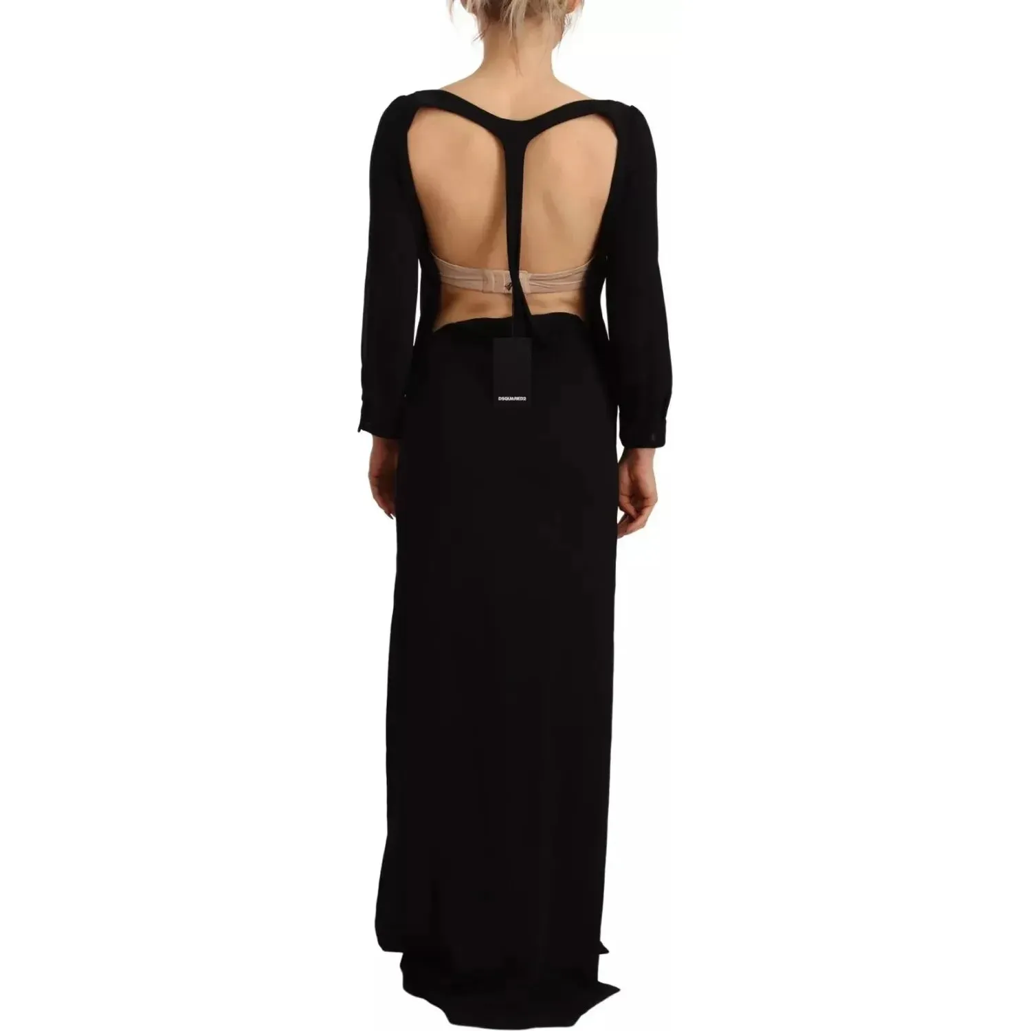 Dsquared² Black Long Sleeves Side Slit Floor Length Dress