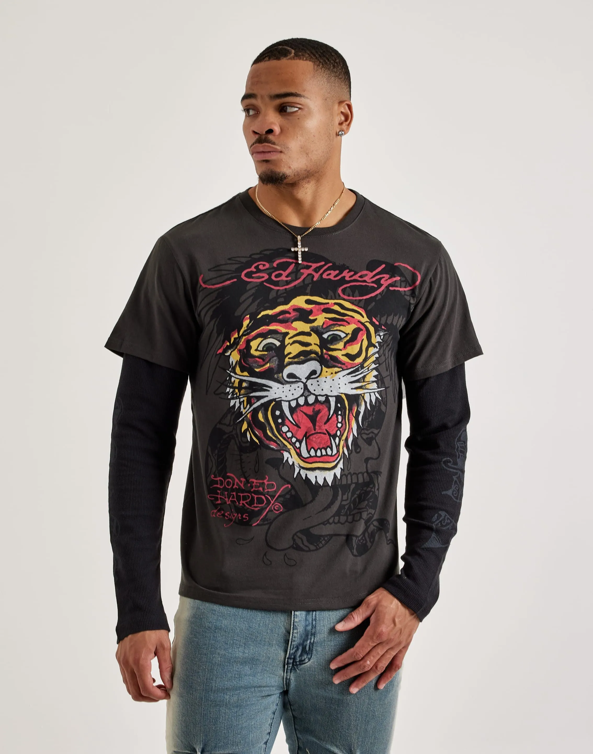 Ed Hardy Tiger Head Long-Sleeve Tee