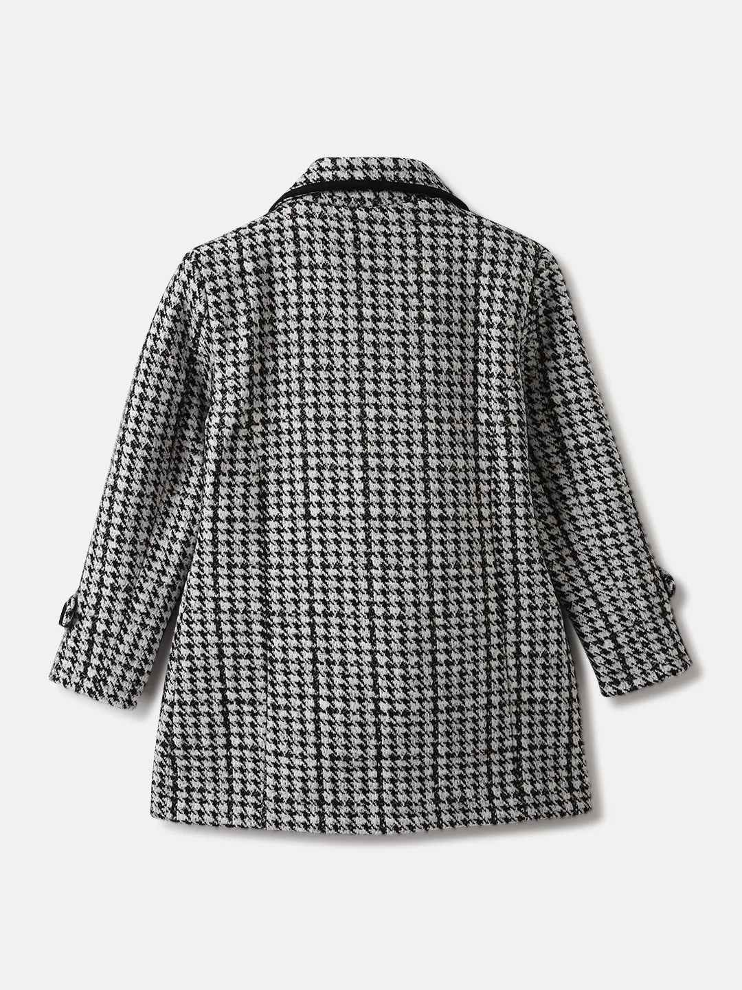 Elle Girls Black Checked Spread Collar Full Sleeves Overcoat