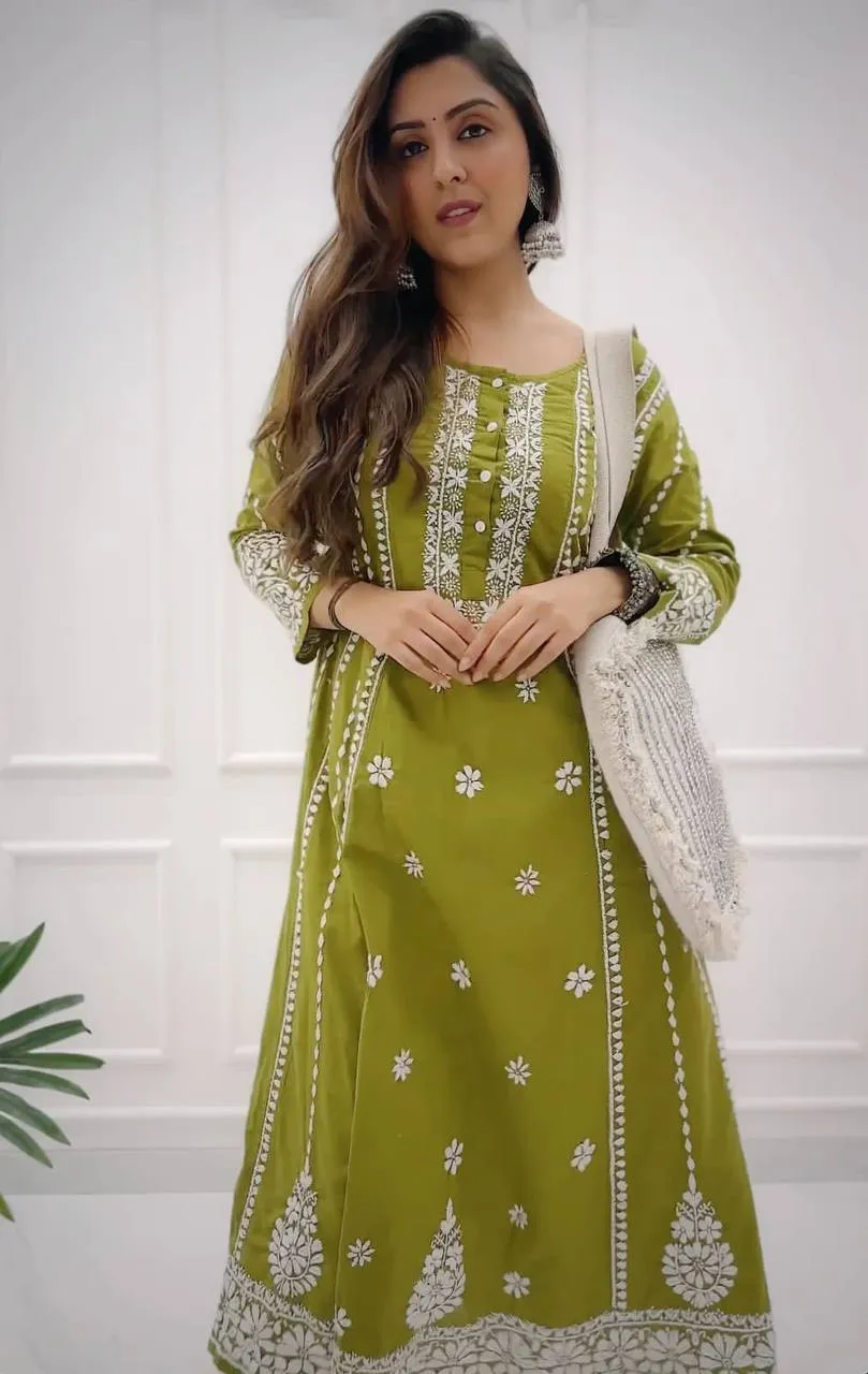 Embroidery Party wear Women Kurta Plazo Suit Mehendi