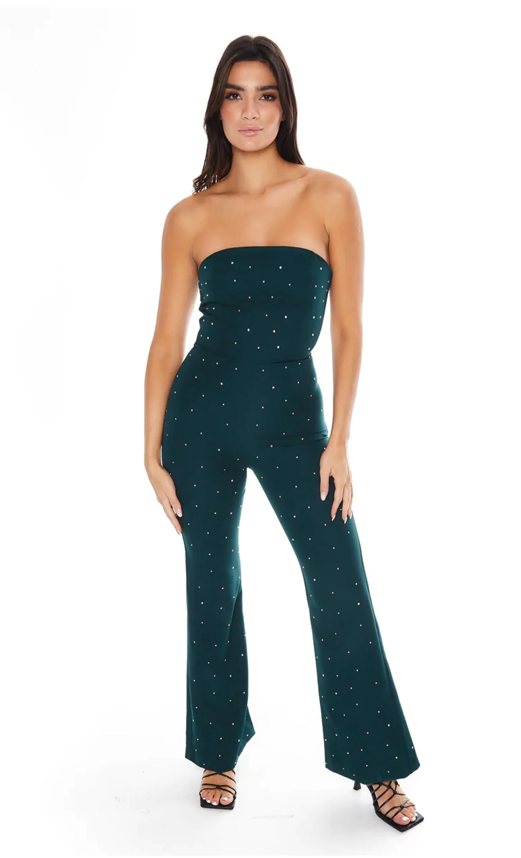 Emerald Green Diamante Bandeau Jumpsuit