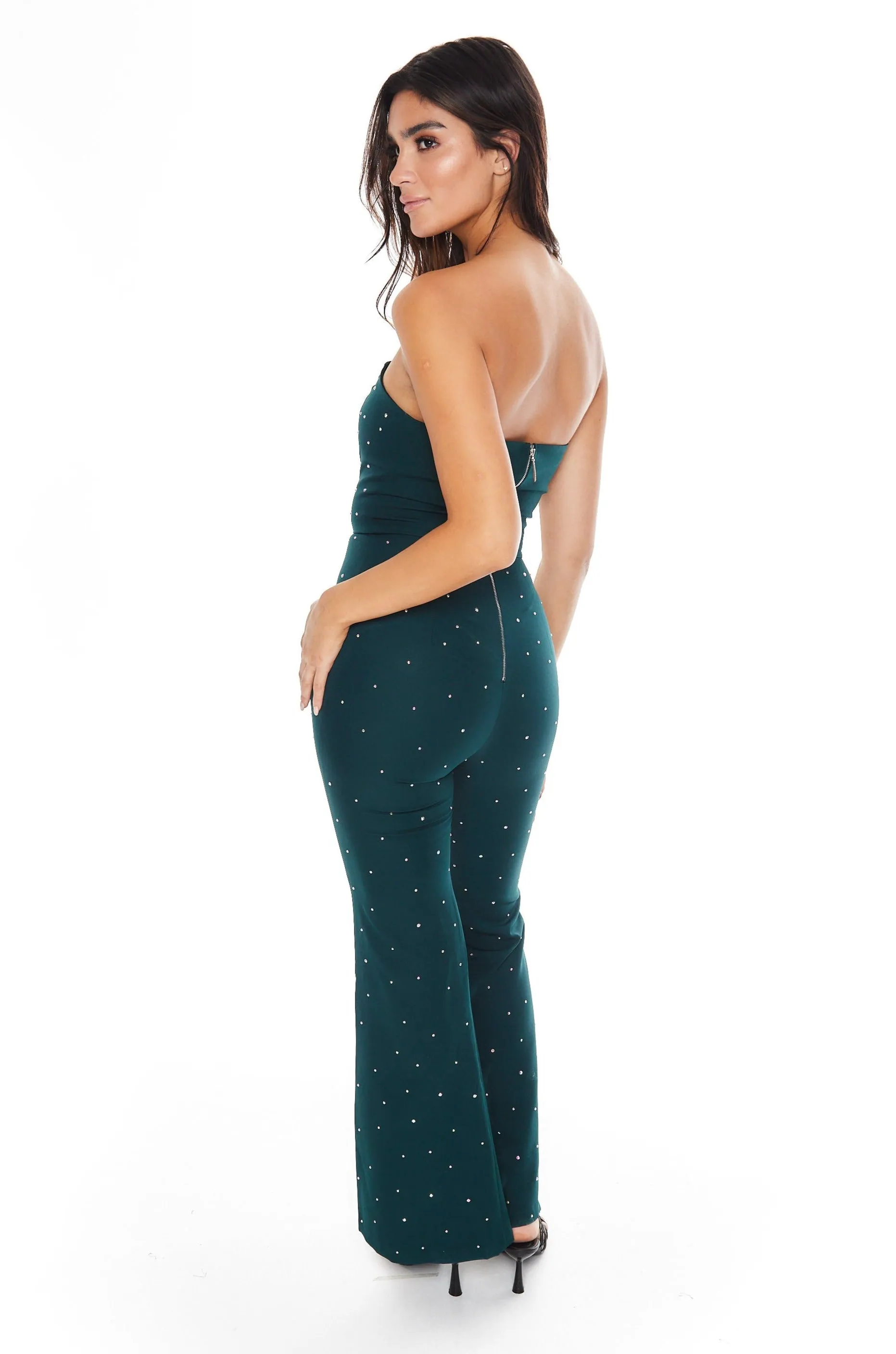 Emerald Green Diamante Bandeau Jumpsuit