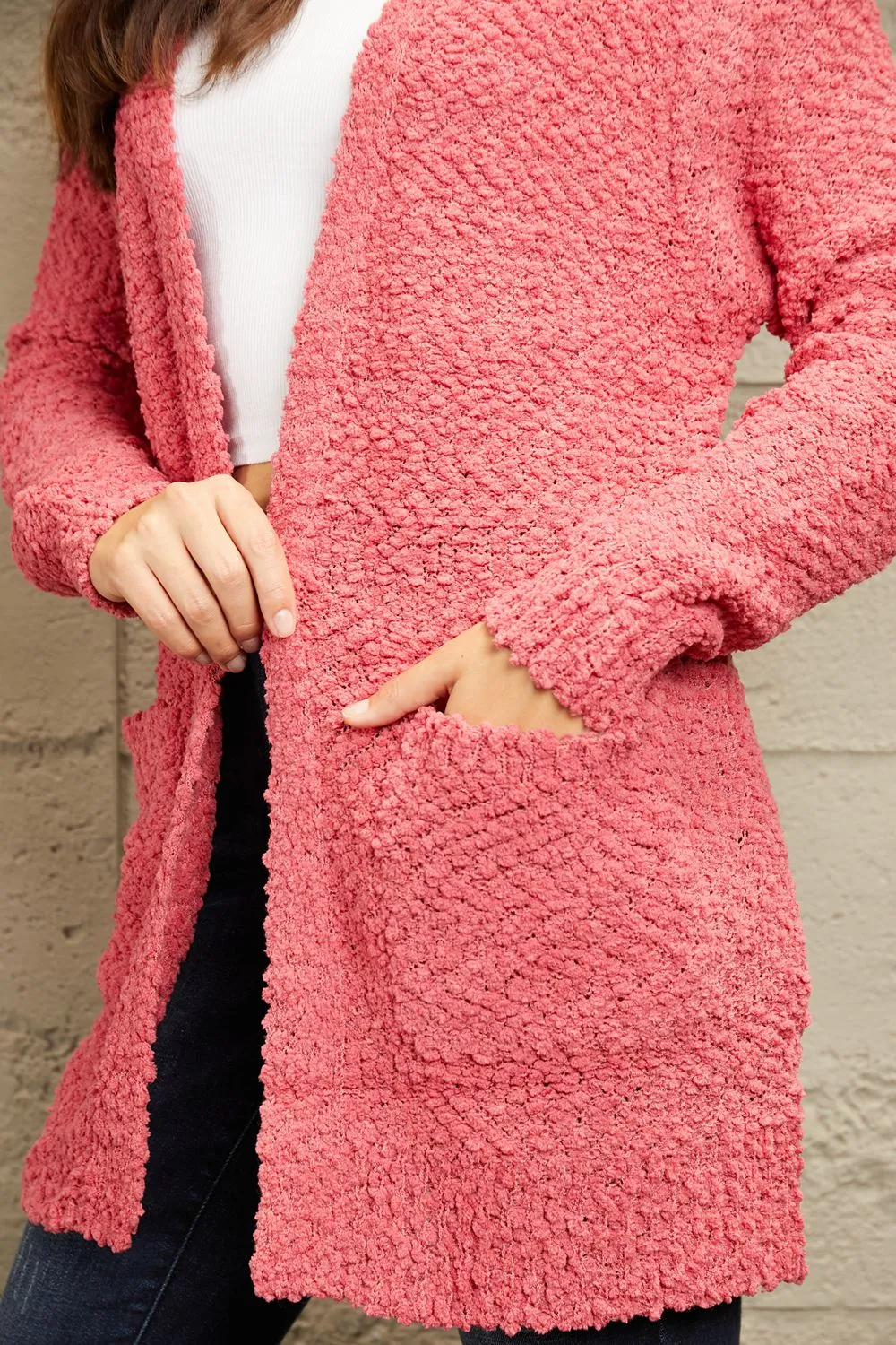 Falling For You Open Front Popcorn Cardigan