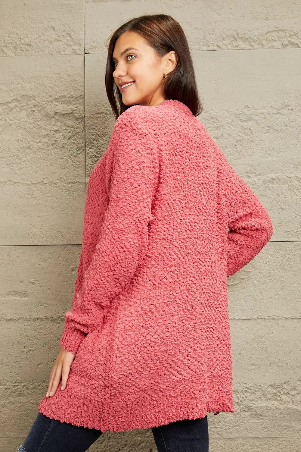 Falling For You Open Front Popcorn Cardigan