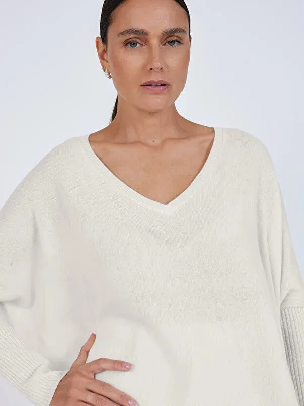 Faustine Cream Poncho V Neck Sweater