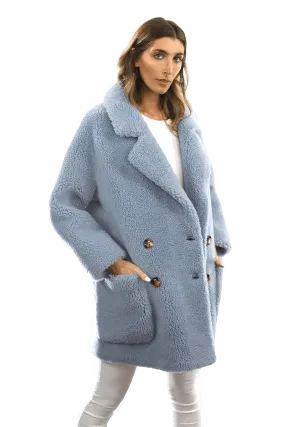 Faux Fur Teddy Coat with Pockets - Blue