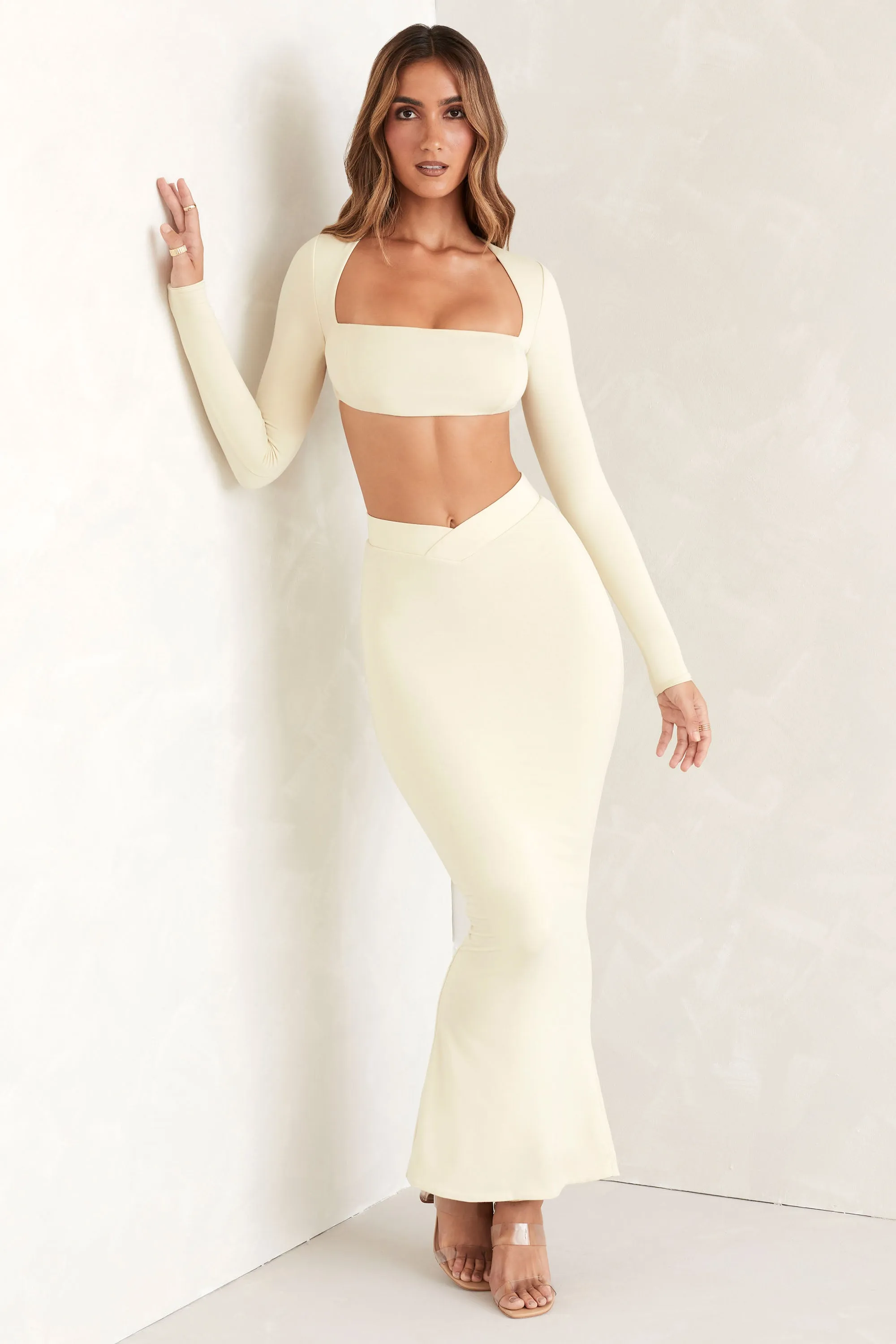 Flared Hem Maxi Skirt in Ivory