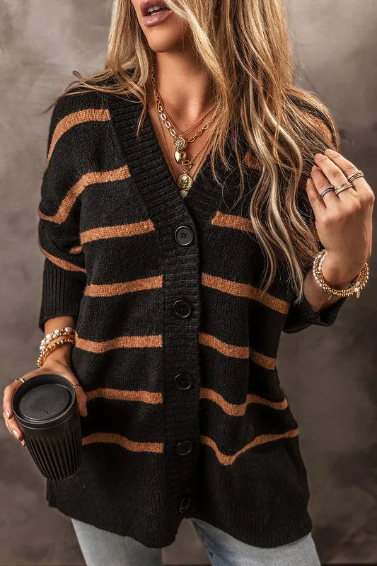 Follow Your Path - Buttoned V Neck Drop Shoulder Cardigan