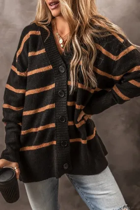 Follow Your Path - Buttoned V Neck Drop Shoulder Cardigan