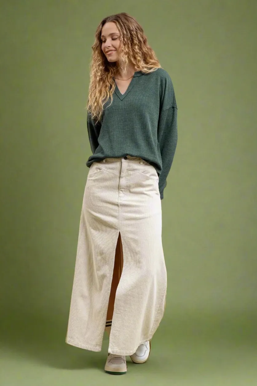 Front Slit Corduroy Maxi Skirt