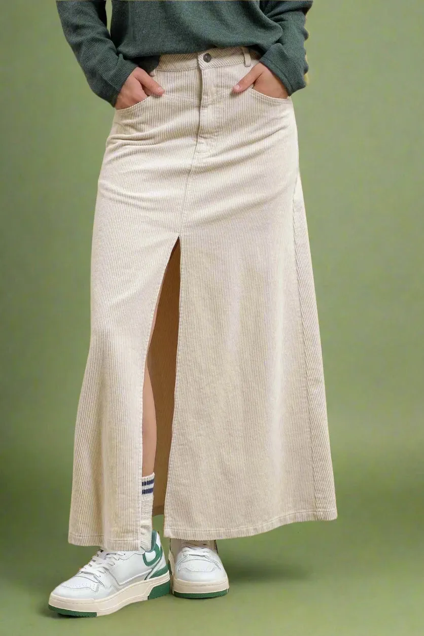 Front Slit Corduroy Maxi Skirt