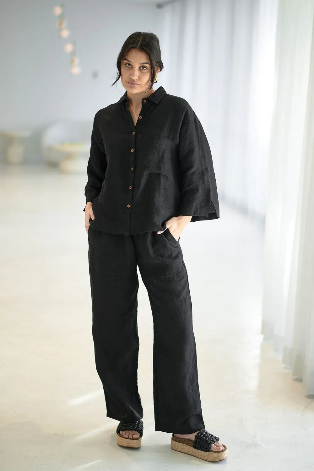 Fundamental Wide Leg Linen Pant - Black 