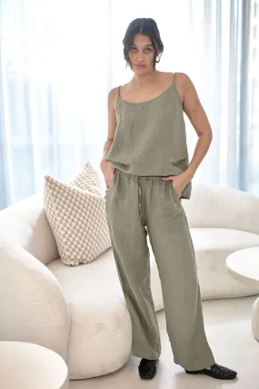 Fundamental Wide Leg Linen Pant - Pistachio