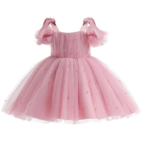 Girls suspender dress pearl mesh tutu skirt