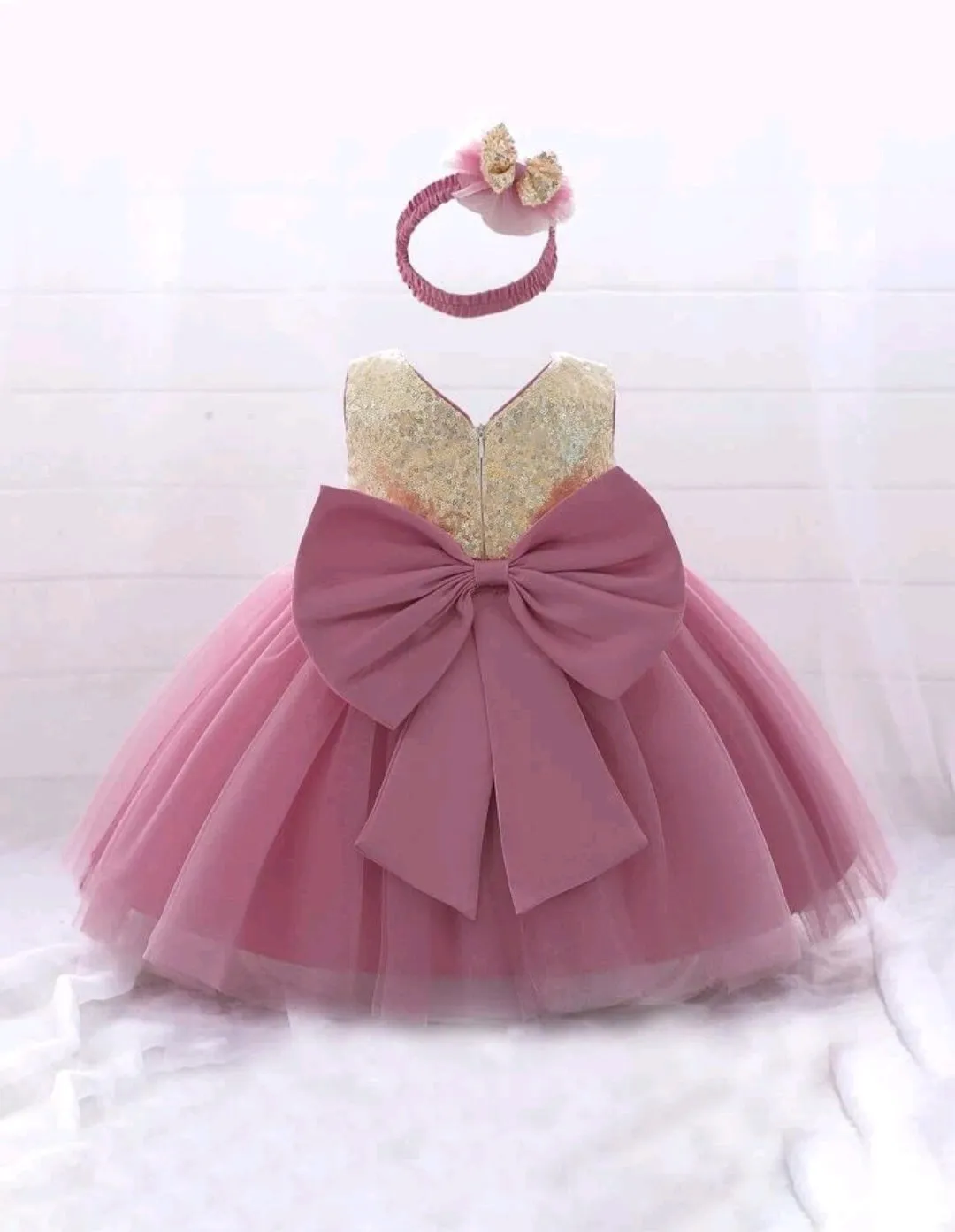 Gold / Dusty Pink Special Occasions Dress with Headband #1001185