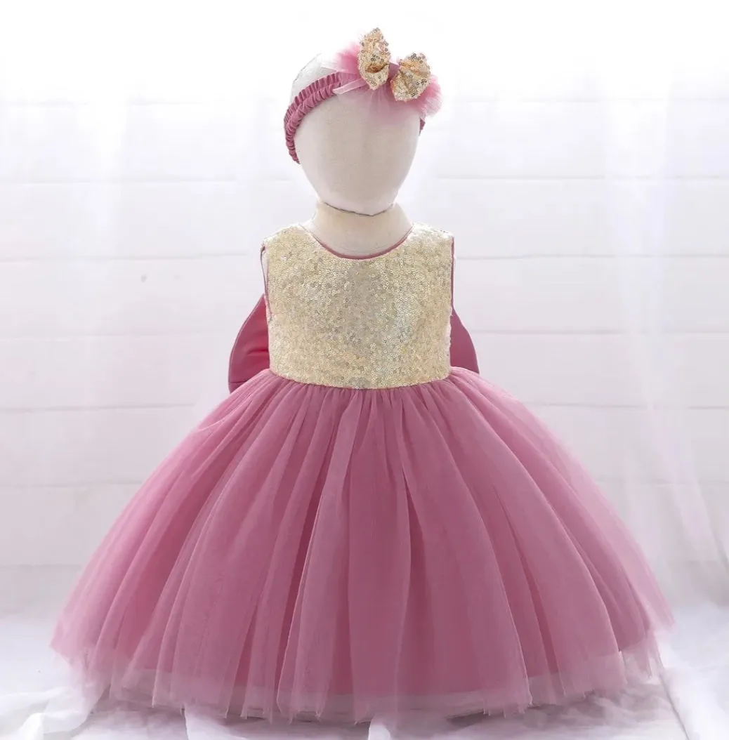 Gold / Dusty Pink Special Occasions Dress with Headband #1001185