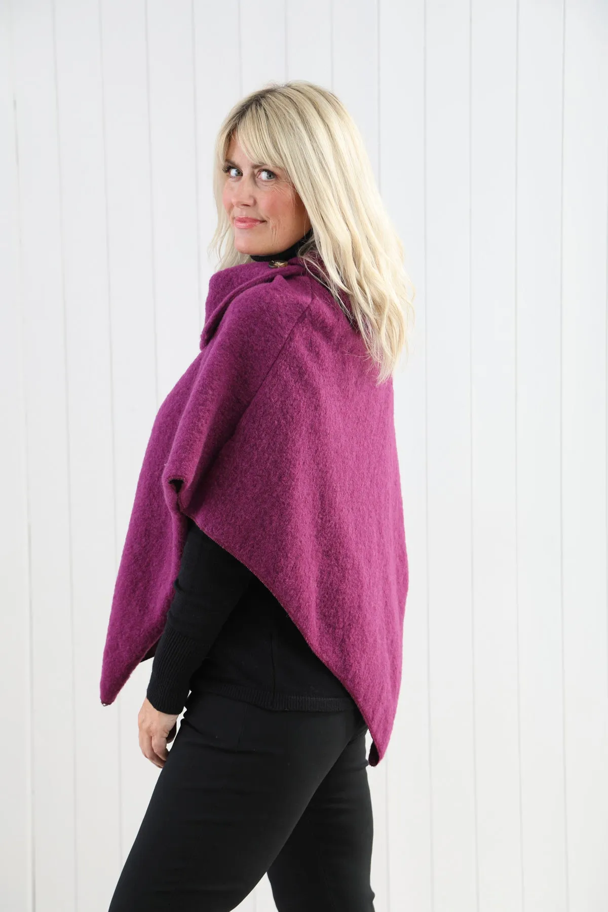 Goose Island 4353 Woollen Blend Three Button Asymmetric Cowl Neck Poncho (5 Colours)