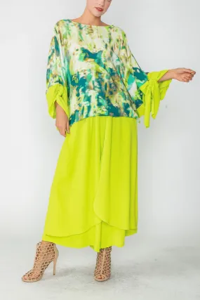 Green Poncho Top W/ Tie Sleeves