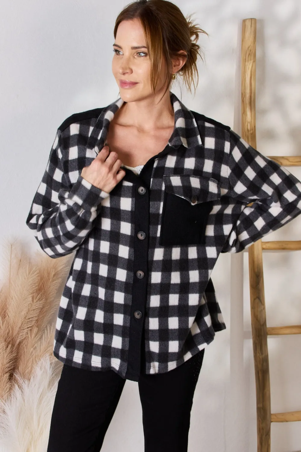 Hailey & Co Full Size Plaid Button Up Jacket