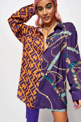 Half & Half Belt Printed Oversized Shirt