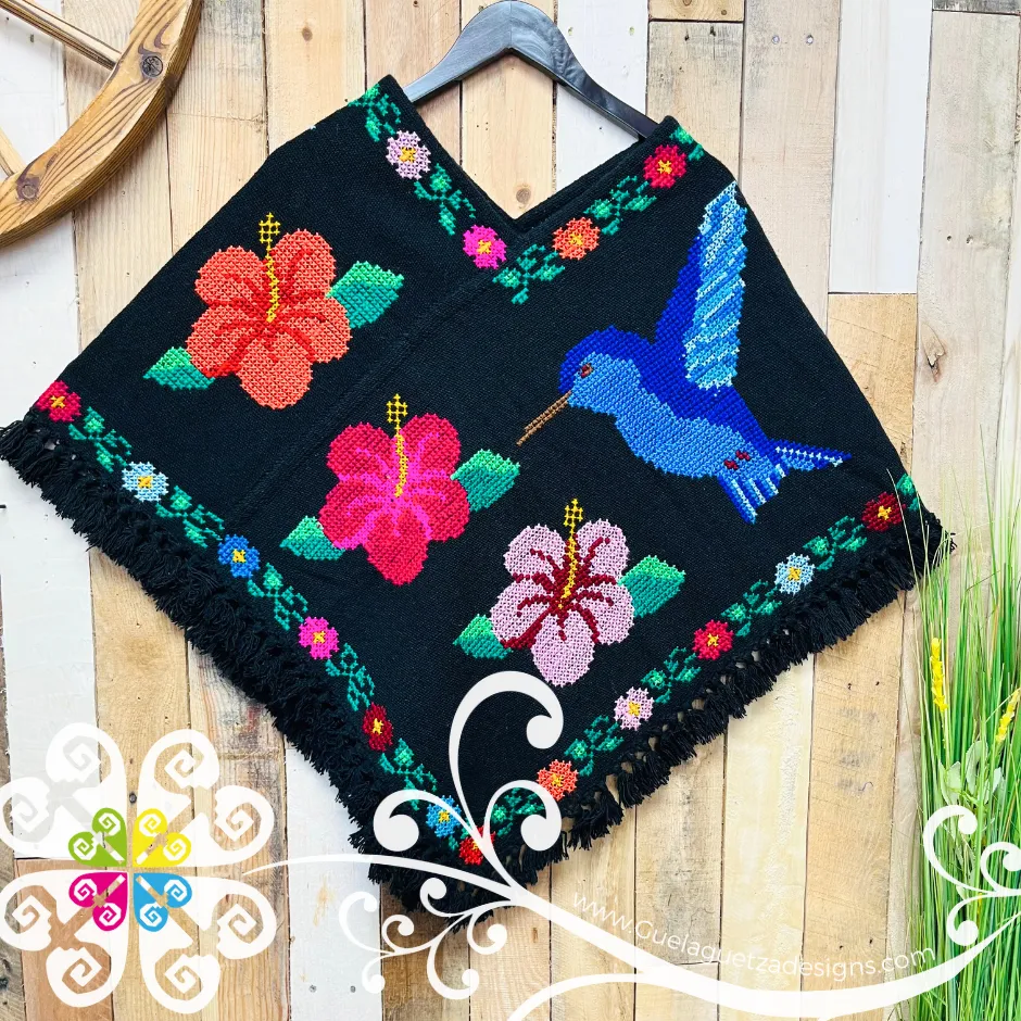 Hummingbird Design Embroider Poncho - Mañanita