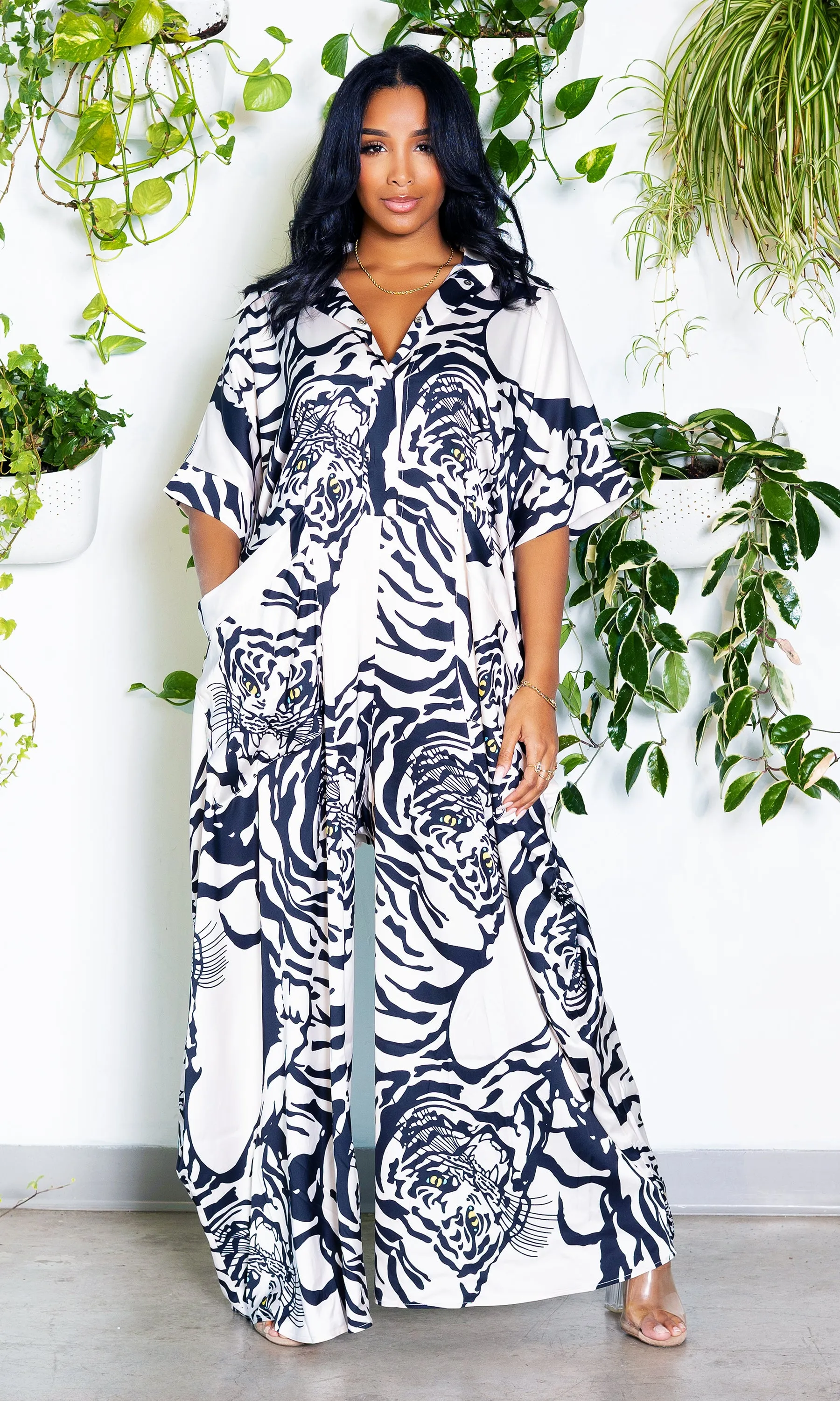 I'm Grown Classy Jumpsuit - Black and White Printed