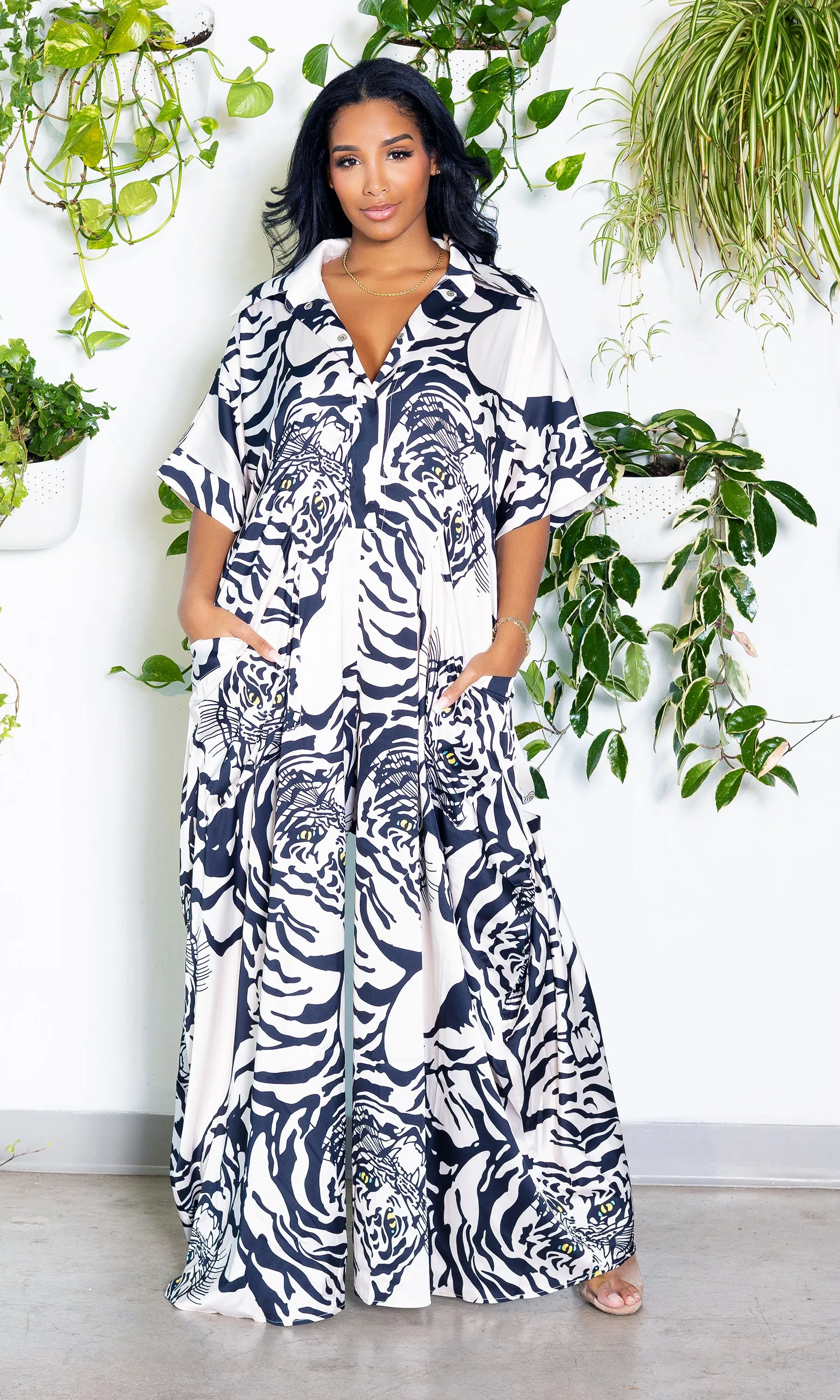 I'm Grown Classy Jumpsuit - Black and White Printed