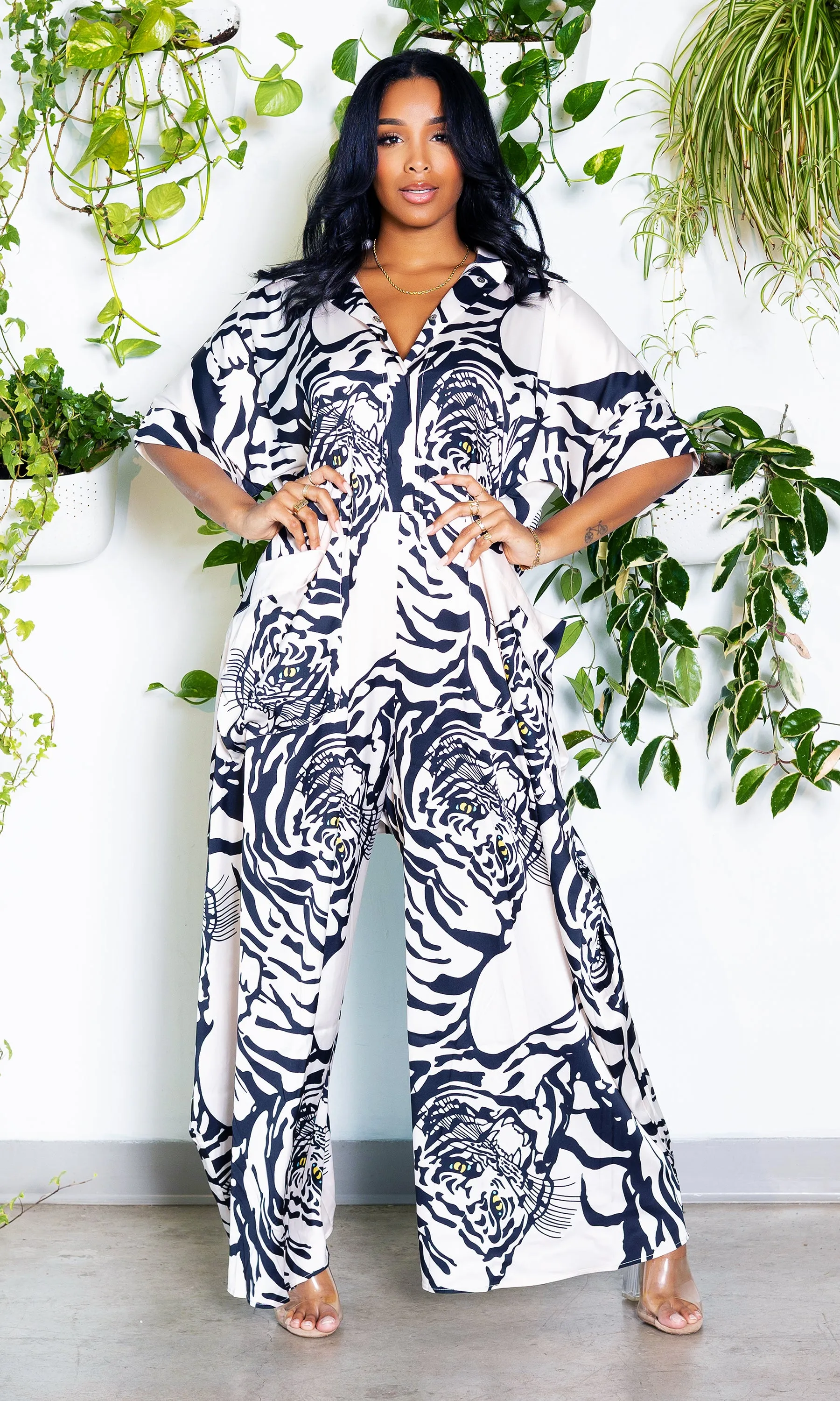 I'm Grown Classy Jumpsuit - Black and White Printed