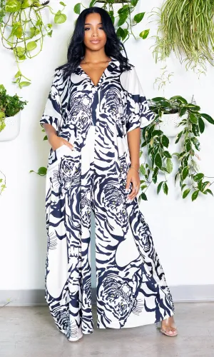 I'm Grown Classy Jumpsuit - Black and White Printed