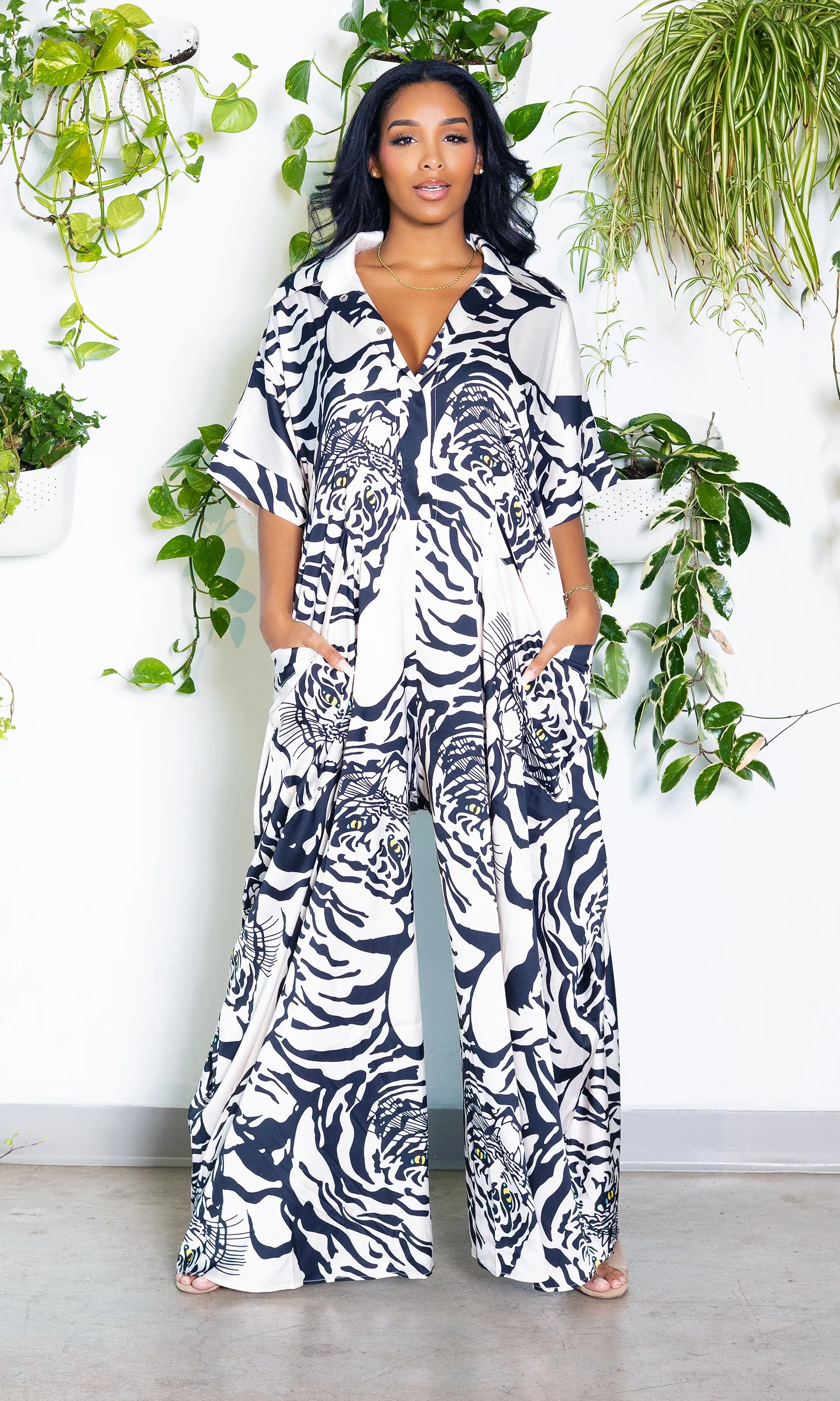 I'm Grown Classy Jumpsuit - Black and White Printed