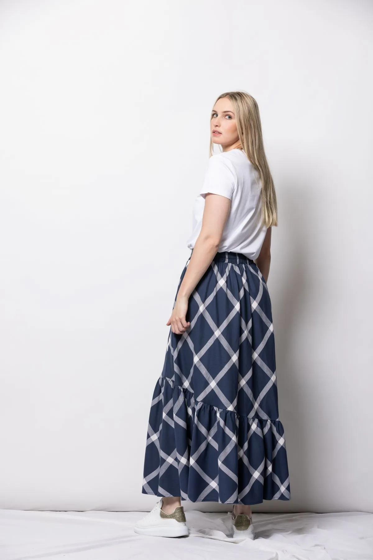 Ivy Maxi Skirt - Navy Grid