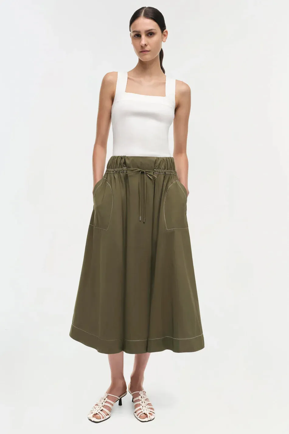 Jonathan Simkhai Tona Midi Skirt Army Green