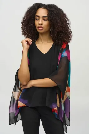 Joseph Ribkoff Black/Multi Chiffon Abstract Print Poncho Top 244174