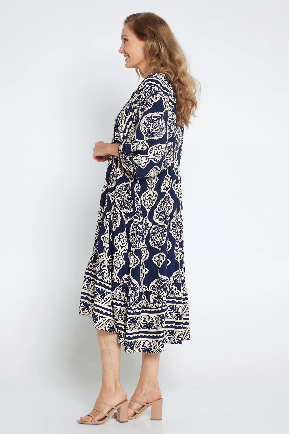 Juneau Dress - Navy/Cream Print