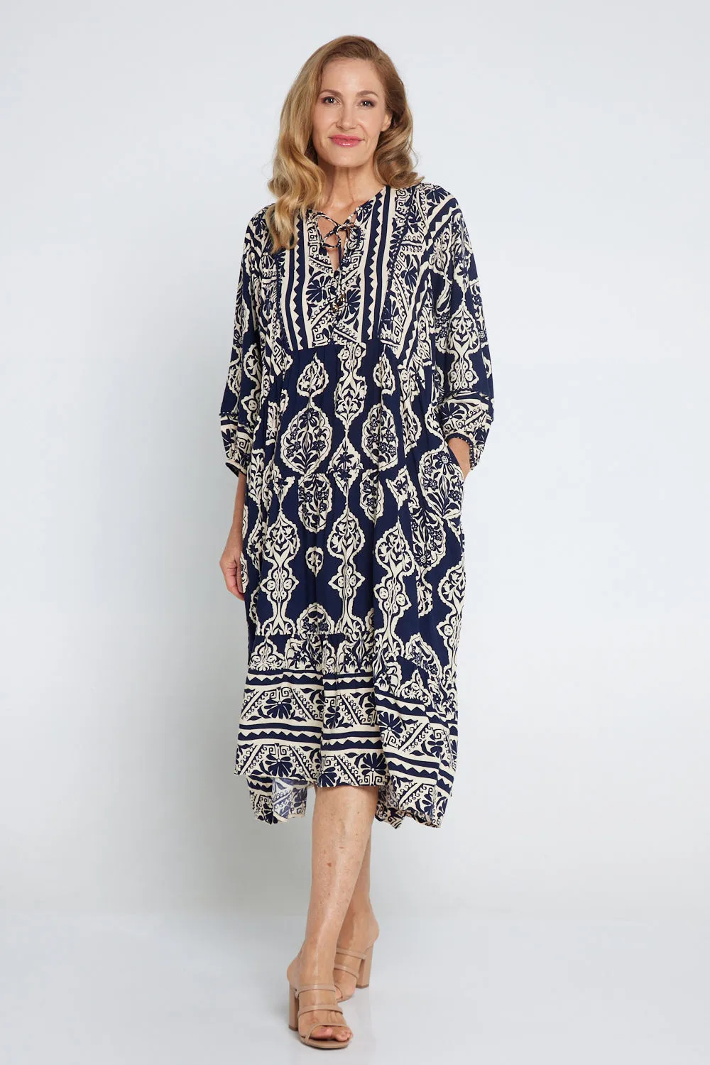 Juneau Dress - Navy/Cream Print