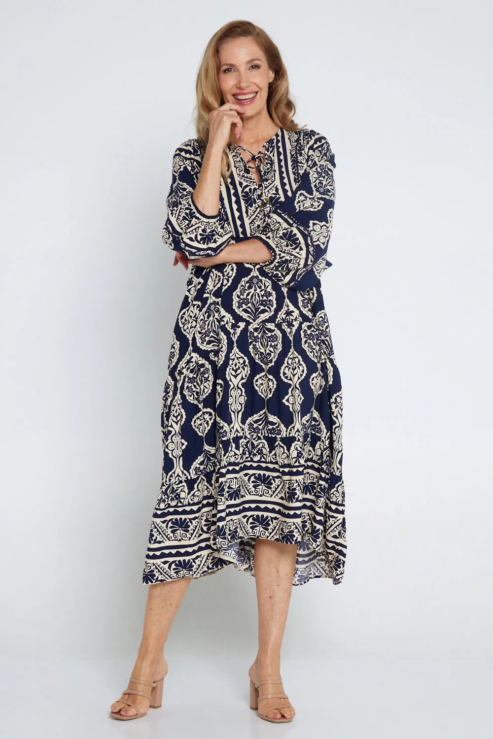 Juneau Dress - Navy/Cream Print