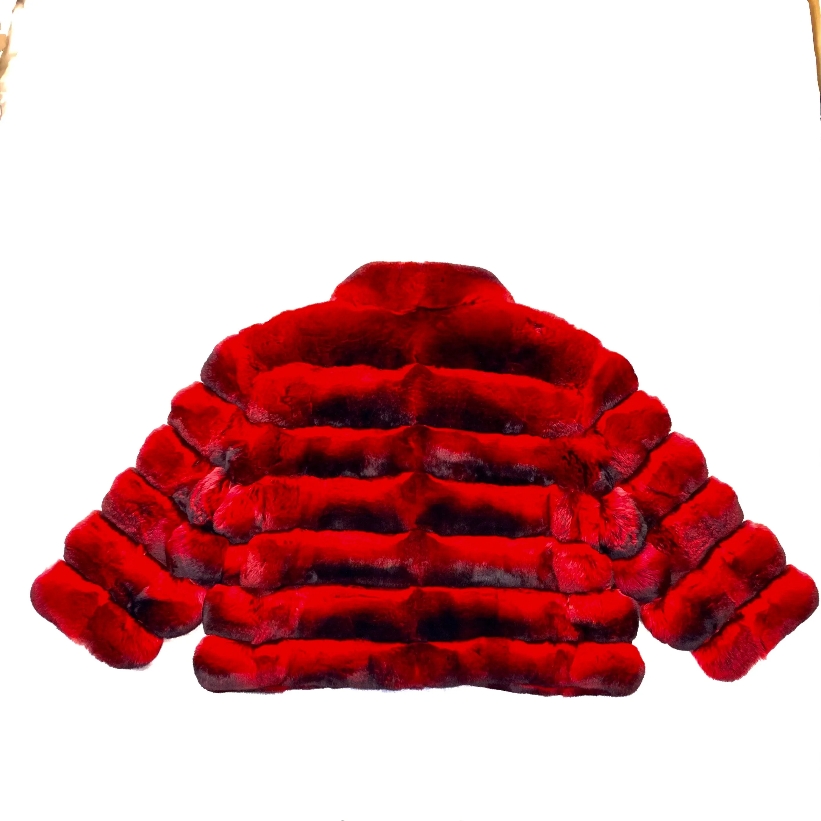 Kashani Ladies Red/Black Cut Full Chinchilla Coat