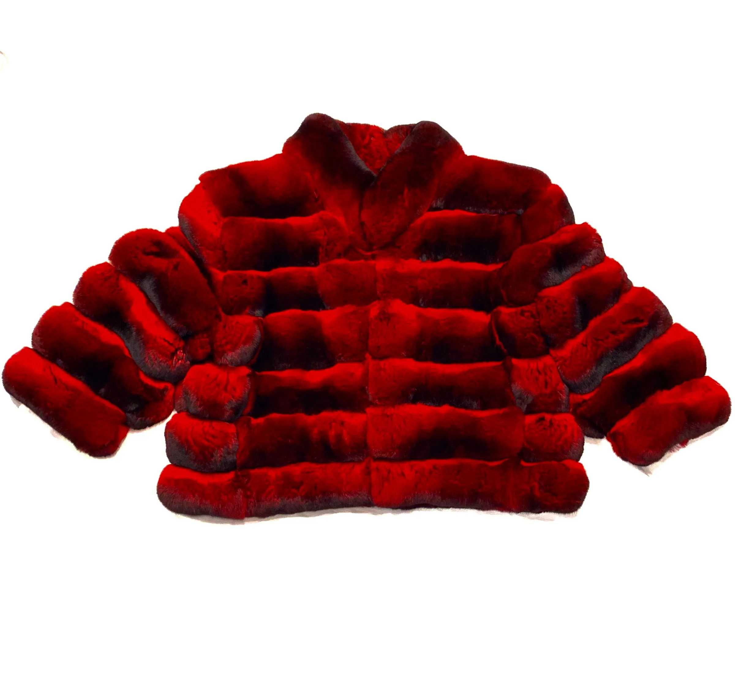 Kashani Ladies Red/Black Cut Full Chinchilla Coat