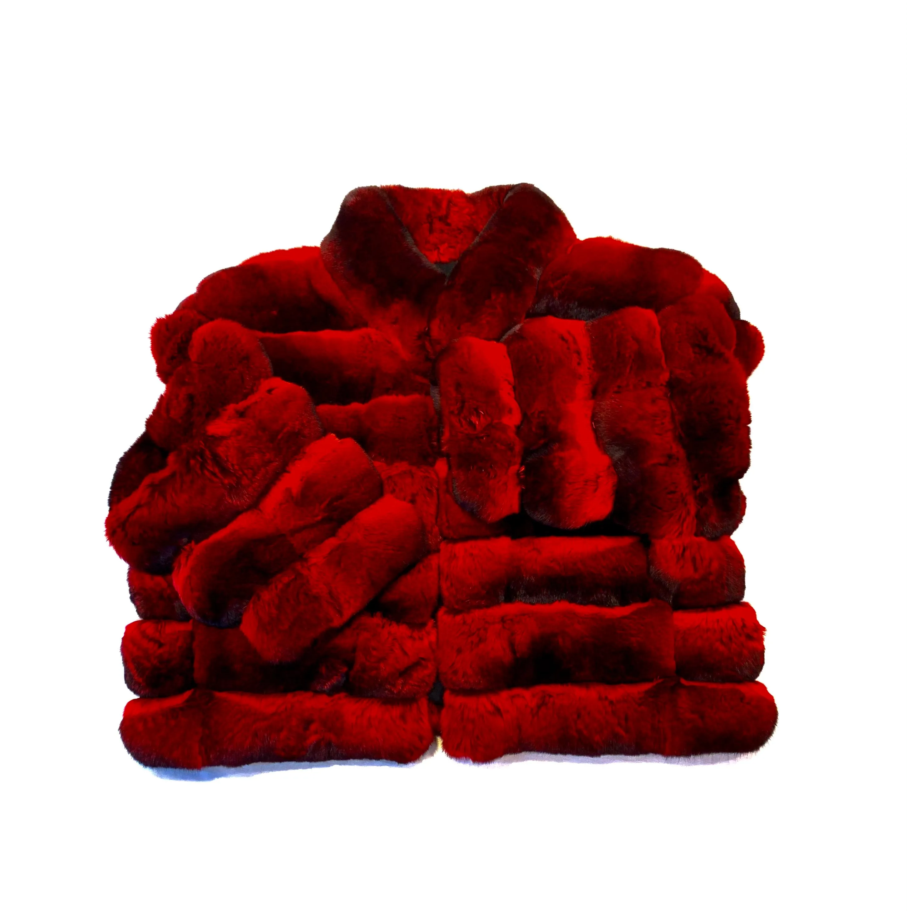 Kashani Ladies Red/Black Cut Full Chinchilla Coat