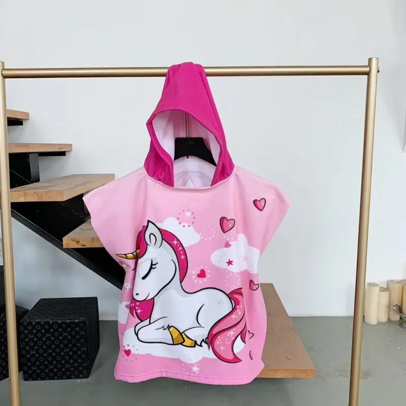 Kids Surf Beach Changing Robe - Cartoon Animal Design - Quick Dry Microfiber Towel Poncho for Children - Swimming Pool Towels with Hood