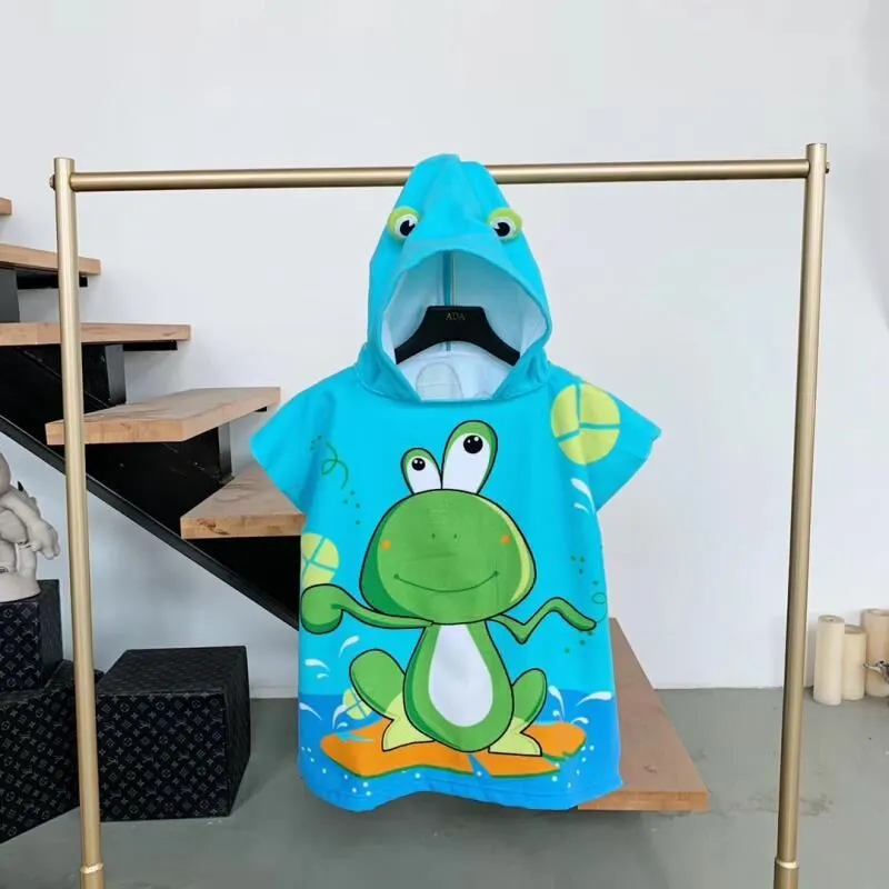 Kids Surf Beach Changing Robe - Cartoon Animal Design - Quick Dry Microfiber Towel Poncho for Children - Swimming Pool Towels with Hood