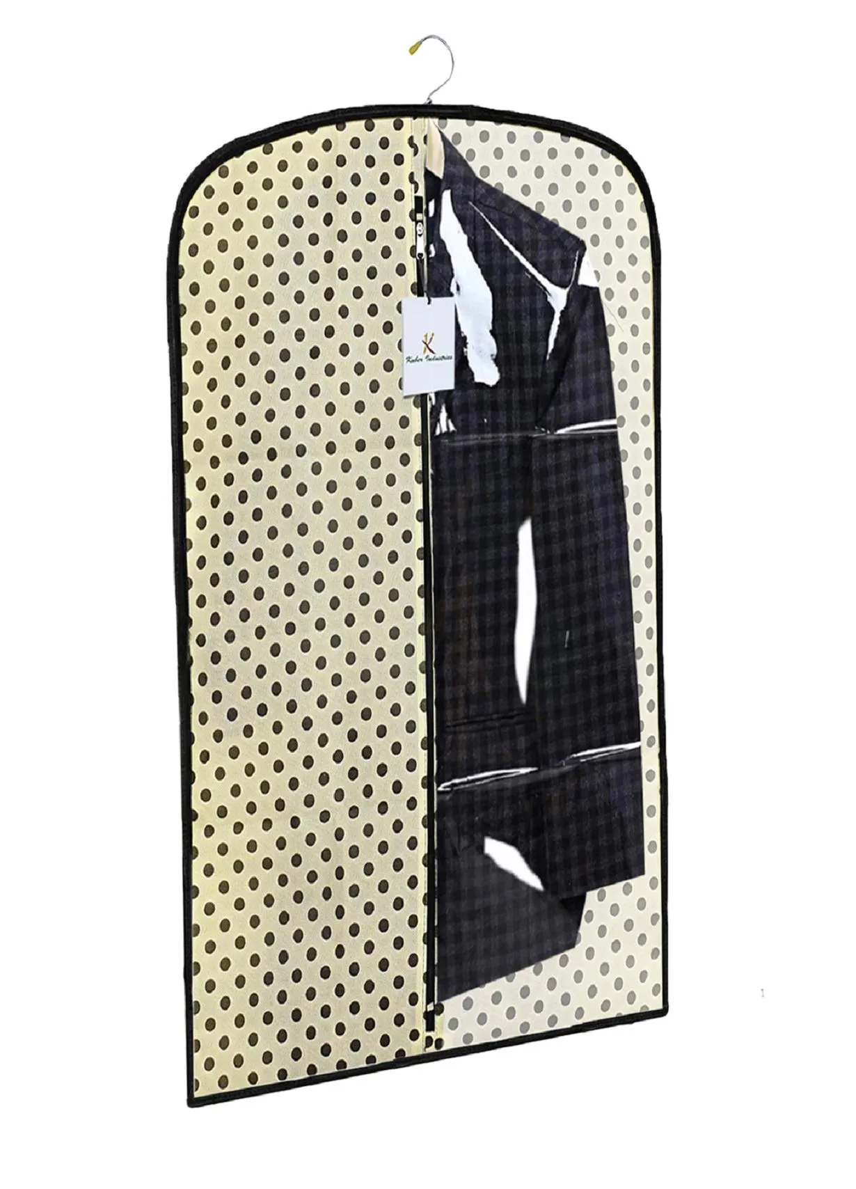 Kuber Industries Polka Dots Printed 12 Pieces Half Transparent Non Woven Men's Coat Blazer Cover (Cream) -CTKTC43362