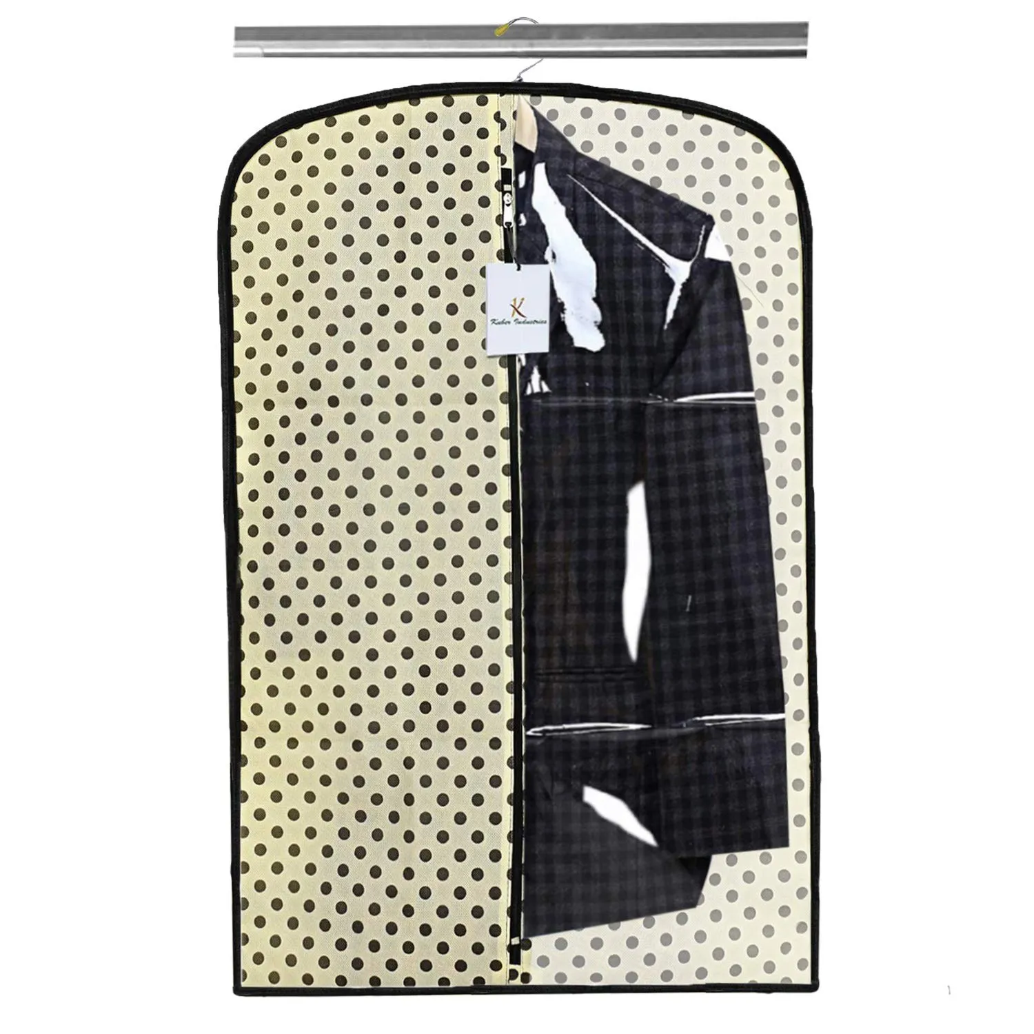 Kuber Industries Polka Dots Printed 12 Pieces Half Transparent Non Woven Men's Coat Blazer Cover (Cream) -CTKTC43362