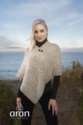 Ladies Worsted Wool Button Design Poncho by Aran Mills