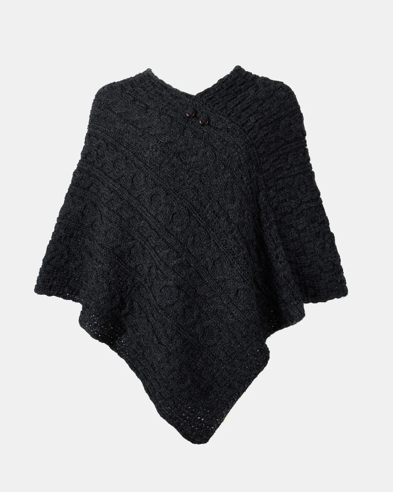 Ladies Worsted Wool Button Design Poncho by Aran Mills