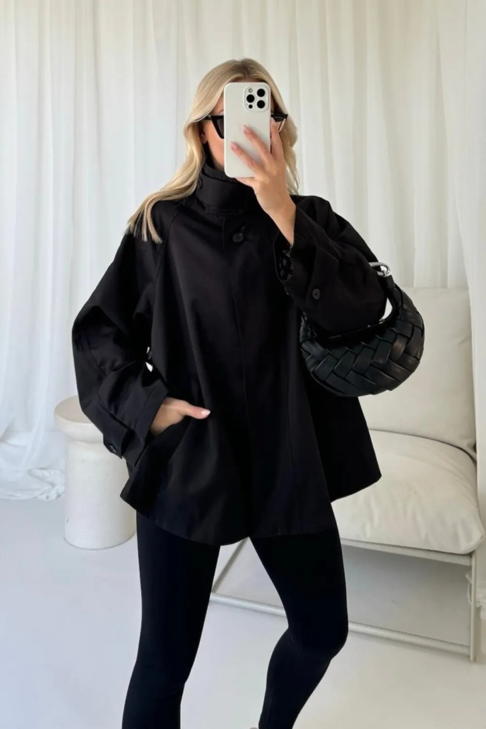 Lauren black mid length trench coat